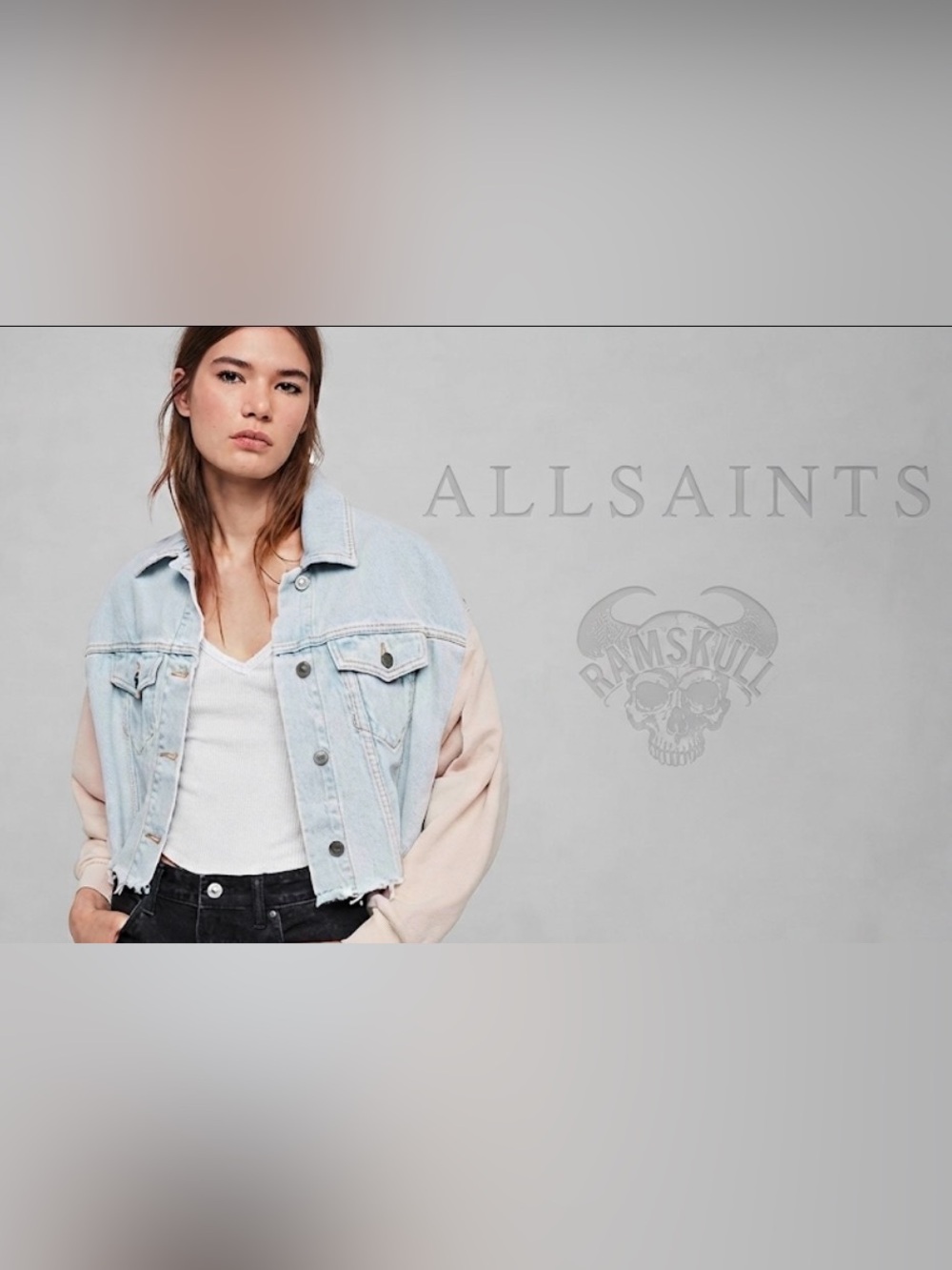 Authentic AllSaints cropped oversized designer denim jacket Sz XS